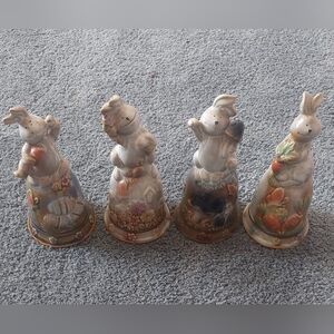 Four Vintage Easter Bunny Bells 7 inch Pre-owned
